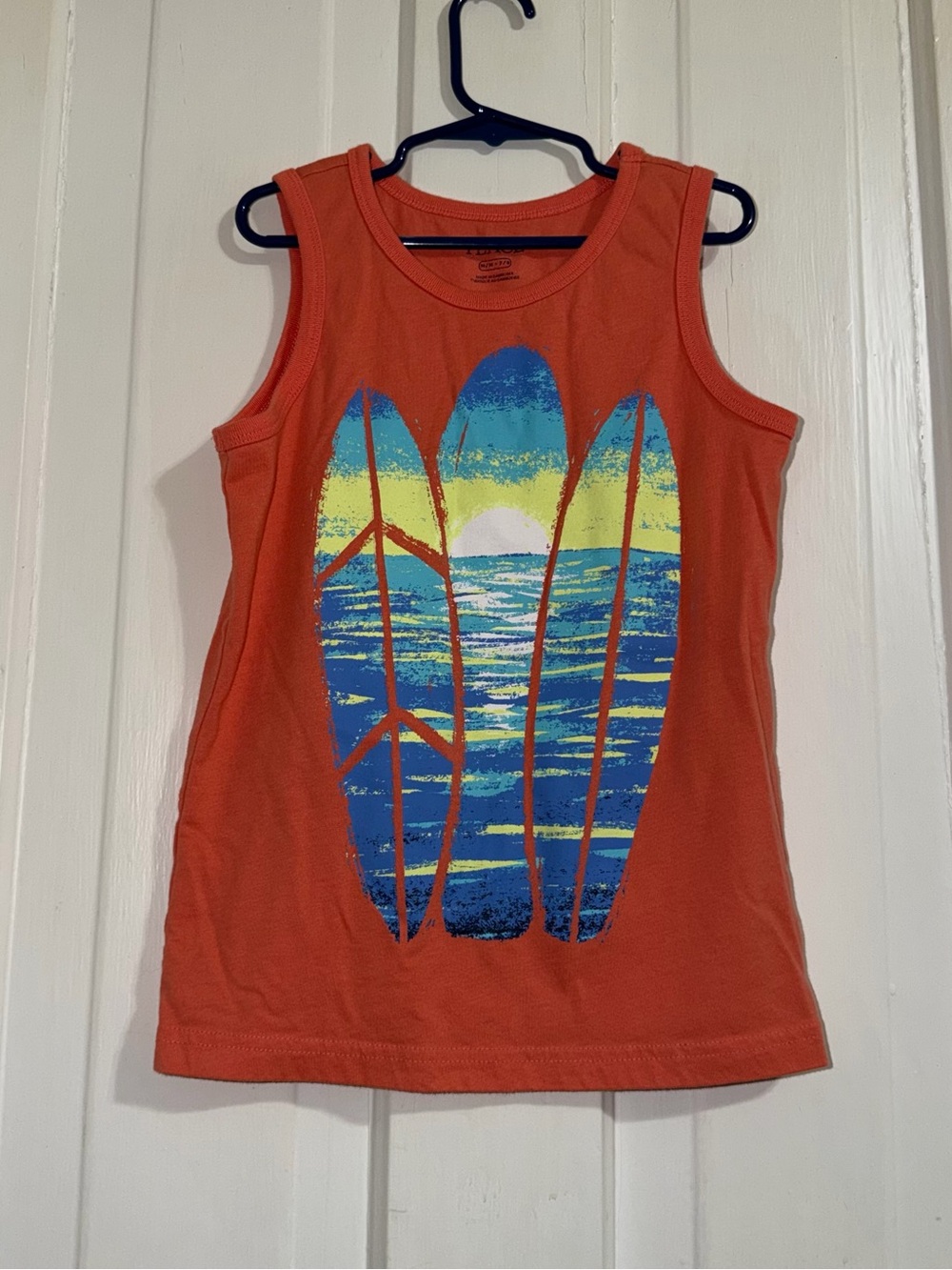 Children's boys size medium size 7 shirt tank too Orange Surf Graphic Tank Top